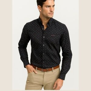 Ben Sherman Black Geometric Print Long Sleeve Button Down Shirt